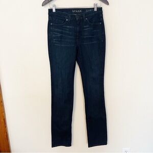 Spanx The Slim-X Straight Jeans Size 27 Dark Blue Wash Stretch Full Length